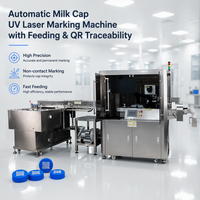 Machine de marquage laser UV automatique haute vitesse pour bouchons de bouteilles de lait avec système d'alimentation et traçabilité par code QR pour la lutte contre la contrefaçon