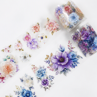 Ruban Washi Transparent Série Fleurs Personnalisées en PET, Ruban Holographique en Relief Effet Coquille, Ruban PET Transparent Imperméable pour Scrapbooking