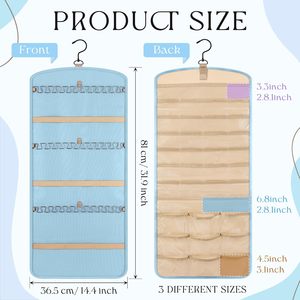 Hanging Jewelry Organizer 2 Pack 39 Pockets 30 Hooks Double Sided Earring Necklace Storage Blue Transparent - Product Image 2