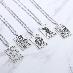 Collar de Tarot en Oferta en Europa y América, Collar con Colgante Rectangular Retro de Acero Inoxidable, Amuleto para Suéter - Product Image 4