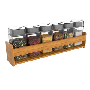 Easylife <span class=keywords><strong>6</strong></span> Lọ Gia Vị Có Giá Gỗ Và Nắp Lật Bộ Giá Đựng Gia Vị Bằng Gỗ Cho Nhà Bếp - Product Image 1