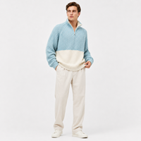 Pull Homme MENGTU à Demi-Zip en Tricot Côtelé Effet Délavé Vintage avec Logo Personnalisé – Style Streetwear