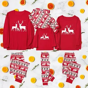 QH personnalisé promotions en gros correspondant noël personnalisé blanc rouge à carreaux noël pyjamas ensemble pour la famille