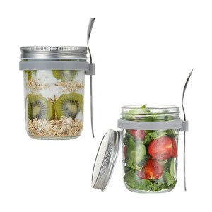 Offre Spéciale 12oz 350ml pot d'avoine de nuit récipient alimentaire yaourt avoine pot en <span class=keywords><strong>verre</strong></span> avec couvercle et cuillère - Product Image 2