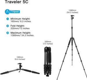 Sirui Nhỏ Gọn Du Lịch 5C Tripod 54.3 Inch Trọng Lượng Nhẹ Sợi Carbon Du Lịch Tripod Xách Tay Máy Ảnh Tripod Với 360 Toàn Cảnh - Product Image 5