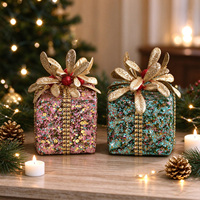 Boîte cadeau de Noël décorative avec paillettes et sequins, base d'arbre de 11,5 cm et 14 cm, présentoir au sol, vente en gros OEM