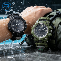 Montre de survie, montre de survie en plein air, montre à cordon en nylon tressé avec pierre à allumeur, montre sport analogique-numérique pour homme, étanche