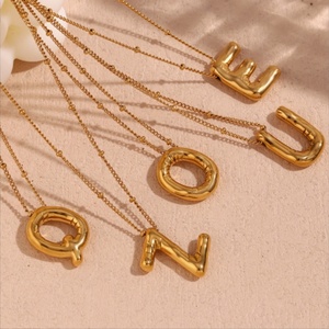 Joyería de Moda, Collares con Letras Iniciales del Alfabeto en Forma de Globo, Chapados en Oro de 18K, Collar con Colgante de Letra de Acero Inoxidable para Mujer - Product Image 5