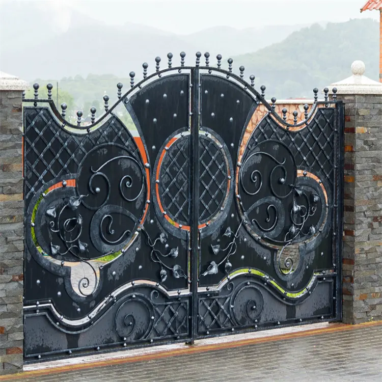 Cbmmart ferro forjado casamento portão, ferro principal portão desenhos fechadura portão de ferro forjado