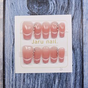 175 <span class=keywords><strong>Faux</strong></span> Ongles Français Faits Main à Presser, Effet Œil de Chat Rose avec Strass, Qualité Supérieure, pour Nail Art - Product Image 2