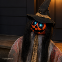 SIPKLR Décoration d'Halloween suspendue de 47 pouces, citrouille, sorcière, fantôme effrayant animé avec yeux LED lumineux pour décoration extérieure