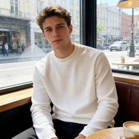 T-shirt à manches longues en coton lourd gaufré personnalisé pour homme, impression graphique intégrale sur écran DTG, t-shirt à manches longues blanc