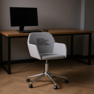 Chaise de bureau gris clair en tissu avec base chromée, pivotante, réglage manuel, design contemporain - Product Image 2