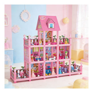 Casa de Muñecas de Plástico para Niños, Villa con Balcón, Piscina, Tobogán, Ascensor y Muebles, Regalo para Niñas y Niños - Product Image 2