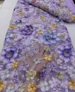 Tela de Encaje Romántica con Flores Primaverales, Encaje Francés Bordado <span class=keywords><strong>a</strong></span> <span class=keywords><strong>Mano</strong></span>, Material de Alta Calidad para Vestidos de Noche - Product Image 1
