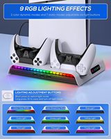 Support Ventilateur de Refroidissement pour PS5 Slim Édition Disque/Numérique avec Station de Recharge de Manettes pour Console Playstation 5 Slim 9 LED