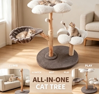 Arbre à chat multi-niveaux en bois massif avec hamac et poteaux en sisal pour chats, vente en gros, OEM, logo personnalisé, marque privée, commande en gros, MOQ