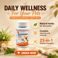 Comprimés multivitaminés pour chiens et chats 80g – Soutien quotidien pour la peau, le pelage et le système immunitaire – Vitamines essentielles – Complément alimentaire naturel pour animaux de compagnie – Qualité supérieure