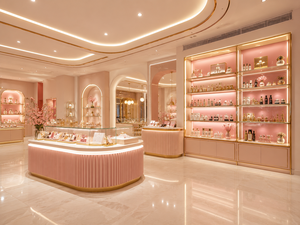 Aménagements de Présentation Personnalisés pour Magasins de Parfums – Mobilier Moderne Français pour Boutiques de Fragrances en MDF Laqué, Laiton et Verre – Aménagement de Magasin OEM ODM - Product Image 1