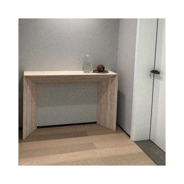 SH STONE Natural Stone Marble Furniture Accent End Console Tables Plant Stands Beige Travertine Marble Console Table Modern