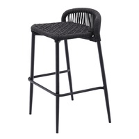 Noir Patio Bistro Comptoir Hauteur Chaises Meubles En Plein Air En Aluminium Jardin Tissé Corde Haute Sans Bras Tabourets De Bar