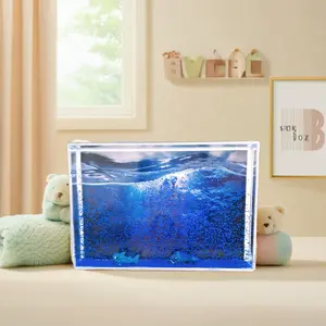4x6 इंच कस्टम शार्क ब्लू बर्फ फ्लेक ग्लिटर तरल ऐक्रेलिक फोटो फ्रेम पीएस सामग्री के साथ व्यक्तिगत वर्ग प्लास्टिक फ्रेम