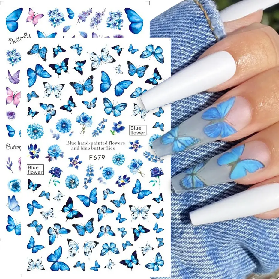 Factory Vendor Nail Accessories Girls 3D Luxury Butterfly Nail Art Stickers Decals For Nails