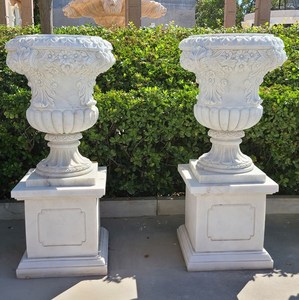 Vasi per Fiori in Marmo Bianco Intagliati a Mano in Stile Europeo, Decorazioni da <span class=keywords><strong>Giardino</strong></span> Tradizionali, Ecologiche e Durevoli <span class=keywords><strong>con</strong></span> Statue e Fioriere - Product Image 6