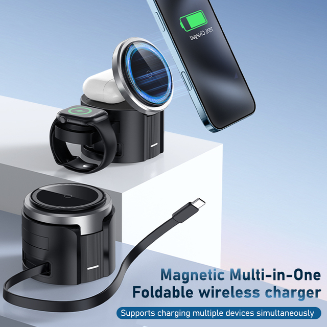 Foldable 25W 3 in 1 Fast for 15W PD Magnetic Wireless Charger with Portable Stand for for Watch for