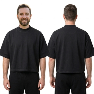 350GSM Cotton Boxy Cropped T-shirt <strong>Grisch</strong> Style Stockholm Blanks Custom Low MOQ Heavyweight Mock Neck Boxy Fit Cropped Tee - Product Image 1