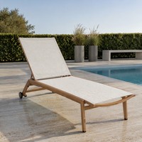 Lit de repos d'extérieur sur roulettes, avec cadre en imitation bois et assise en toile, pour piscine, jardin, terrasse, vente en gros