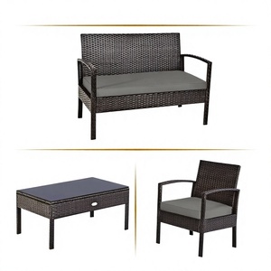 Ensemble <span class=keywords><strong>de</strong></span> meubles en rotin PE résistant aux intempéries, 4 pièces, ensemble <span class=keywords><strong>de</strong></span> conversation pour patio, canapé en rotin brun avec coussins, <span class=keywords><strong>table</strong></span> en verre pour <span class=keywords><strong>jardin</strong></span> - Product Image 1