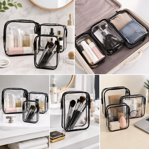 Bolsa <span class=keywords><strong>de</strong></span> maquillaje <span class=keywords><strong>de</strong></span> lavado <span class=keywords><strong>de</strong></span> plástico transparente con cremallera directa <span class=keywords><strong>de</strong></span> fábrica <span class=keywords><strong>de</strong></span> PVC logotipo impreso <span class=keywords><strong>bolsas</strong></span> <span class=keywords><strong>de</strong></span> cosméticos <span class=keywords><strong>de</strong></span> viaje negras transparentes con asa - Product Image 6