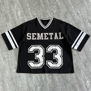 Qianshi Chất Lượng Cao Cotton Người Đàn Ông Của Lưới Bóng Đá Jersey Boxy Đồ Họa T-Shirt Tùy Chỉnh In Ấn Drop Shoulder Oversize T Áo Sơ Mi Nam - Product Image 3