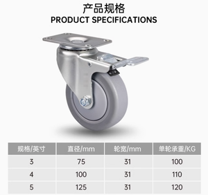 <span class=keywords><strong>3</strong></span> Zoll TPR Thermoplast Gummi gehäuse Lenkrad 100kg Tragfähigkeit Geräuschlose Bremse Nicht markierende OEM-Platten rollen - Product Image 2