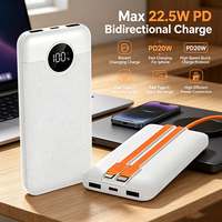 Batterie externe à charge rapide PD 22,5 W, 10 000 mAh, avec câbles intégrés Type C L, double câble C, écran LED numérique, 5 ports multi-sorties, portable