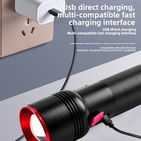 Lampe torche LED télescopique à zoom continu en alliage d'aluminium blanc avec port de charge Type-C, portée du faisceau de plus de 500 m, batterie 18650 et affichage de la charge