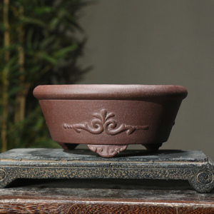 กระถางบอนไซซีชา ทำด้วยมือจากดินเผาสีม่วง แกะสลักสไตล์จีน - Product Image 1