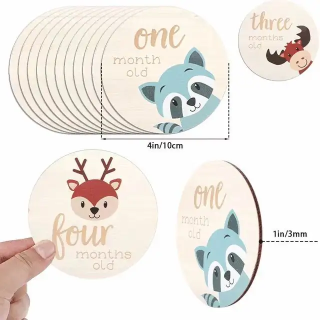 Verified Xingcheng Animal Hello World Milestone Cards Poplar Plywood Baby Birth Monthly Sets Wooden Cards Milestone Discs