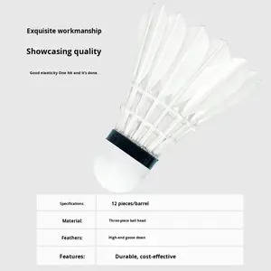 12er-Pack Badminton-Federbälle mit Dreiteiliger Kork-Federballkopf und Klasse-A-Gänsefeder für Langlebiges Training - Product Image 4