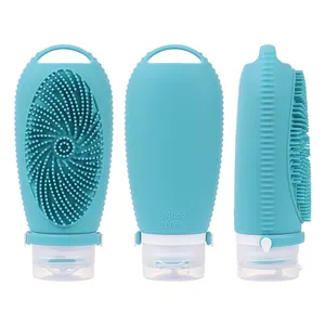 2024 New Trending 100 ML 2-in-1 Portable Reusable Body Shower Gel Container Silicone Travel Lotion Bottles with Silicone Brush