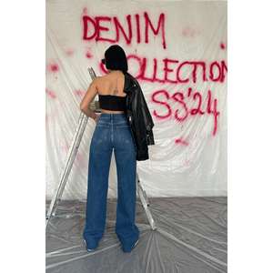 Pantalones Vaqueros Elásticos Desgarrados Azules al por Mayor, Jeans Ajustados de Cintura Alta con Estampado, Tallas XL 2XL, Vaqueros Elásticos Transpirables para Verano e Invierno - Product Image 1