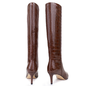 WETKISS Chaussures de marque personnalisées pour femmes, bottes montantes sexy, marron, <span class=keywords><strong>croco</strong></span>, mollet large pour femmes - Product Image 6