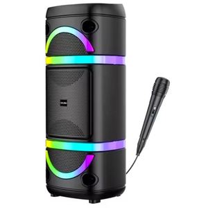 Karaoke Speaker 2x8 40W Rechargeable With Led Lights <b>Bluetooth</b> Fm Usb <b>Microphone</b> - Product Image 2