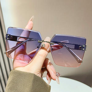 Frameless Cut <b>Edge</b> Sunglasses Resin Lens UV Protection Women Korean Style Box Shape <b>Plastic</b> Frame - Product Image 3