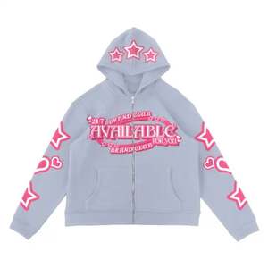 Veste zippée personnalisée, jogging streetwear, sweat à capuche pour homme, logo personnalisé ODM, sweats à capuche hip hop épais avec broderie 3D pour l'automne - Product Image 3