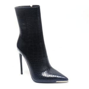 Botas Negras Sexys Cortas con Punta Metálica y Tacón Alto, Estampado Animal, Cierre Lateral, Talla Grande 10.5, Otoño Invierno 2021 - Product Image 4
