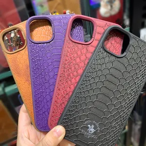 POLO Snake Textured Crocodile Leather Case for iPhone 14 PU Cover