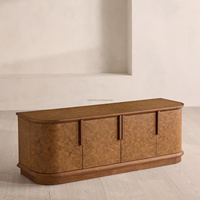 Meuble TV Sublime Mappa Burl, console multimédia en forme de pilule à 4 portes, pour un intérieur de salon luxueux, unité d'organisation multimédia design