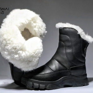 Botas de Nieve Negras con Tacón Medio, Forro de Lana Grueso, Suela de Goma Antideslizante, Estilo Motociclista, Botas Cálidas de Invierno - Product Image 1